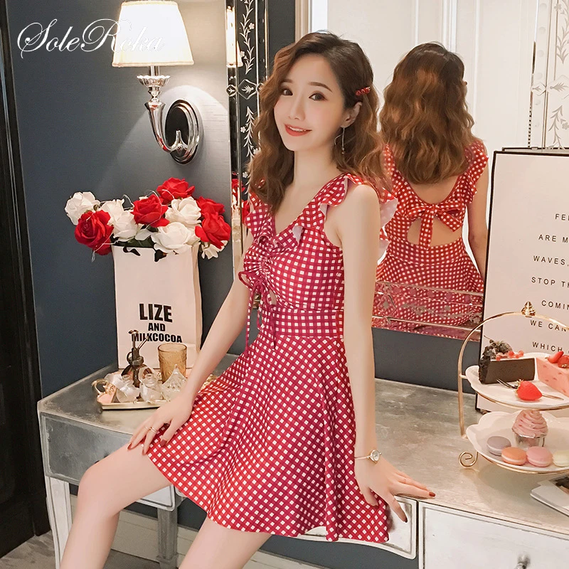 Цельный купальник женский для девочек купальные костюмы винтажный пляжная