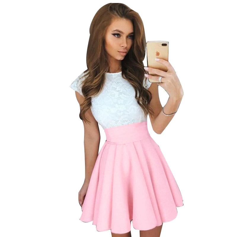 Ciysty милое кружевное платье для девочек 2017 Для женщин с О образным вырезом мини А