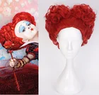 Парик для косплея Красной королевы Алиса в стране чудес, термостойкие красные искусственные волосы, с шапочкой