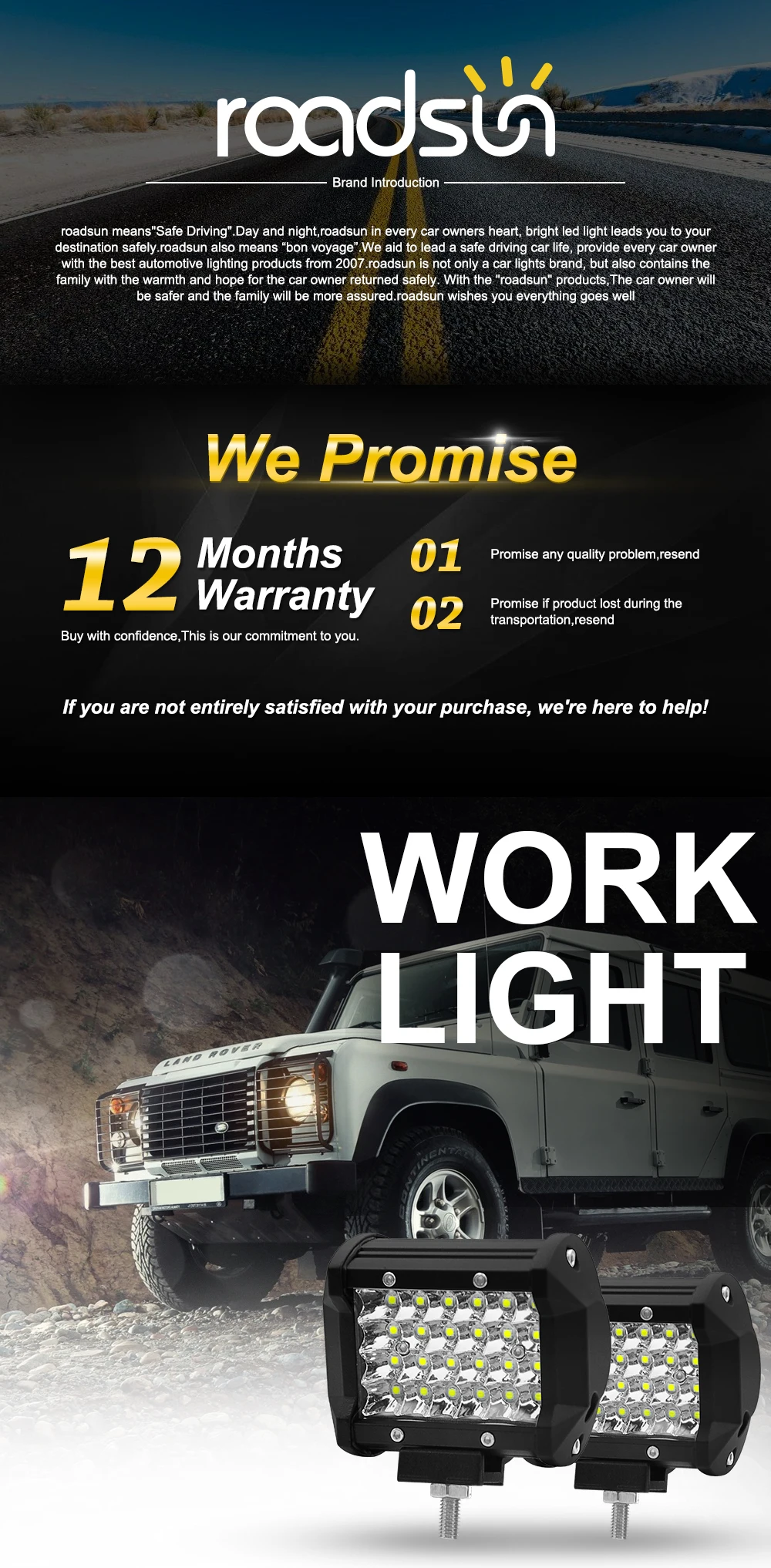 Roadsun 72W фары для 6000 К Автомобильный светодиодный рабочий светильник 12V Светодиодные Автомобильные фары бар внедорожные лампы для трактора 4x4 грузовых автомобилей SUV транспортных средств лодка мотоцикл