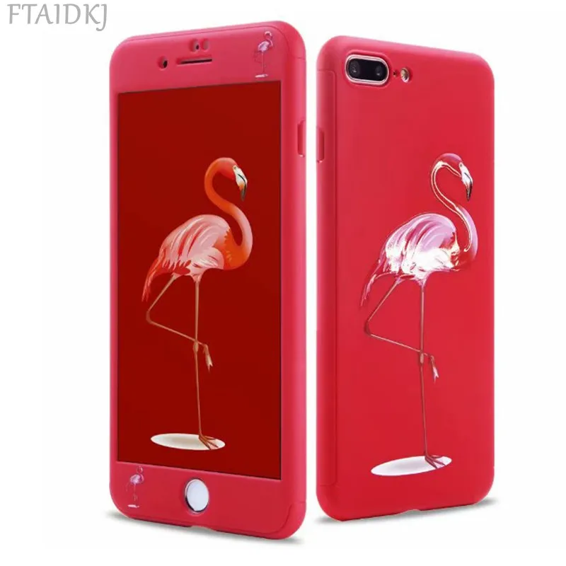 FTAIDKJ 360 Degree Protection Hard PC Case For iPhone 6 6S 7 8 Plus XR X XS Max Cartoon Animals Flamingo Planet Full Cover Coque |