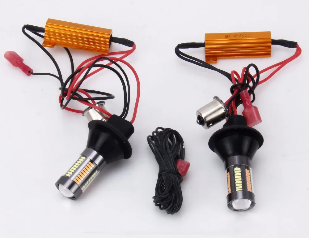 Двойной цвет 1156 BA15S/BAU15S T20 7440 T25 3156 светодиодный Противотуманные фары 66SMD белый янтарь ошибок Canbus
