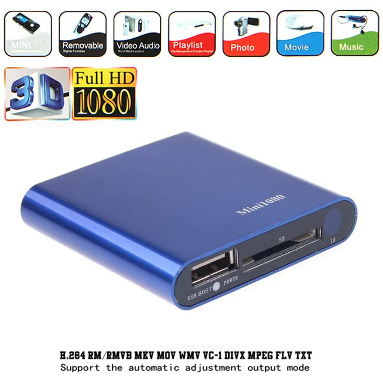 1080P Mini HDD медиаплеер HDMI AV USB хост Full HD с SD MMC кардридером Поддержка H.264 MKV AVI 1920*1080P