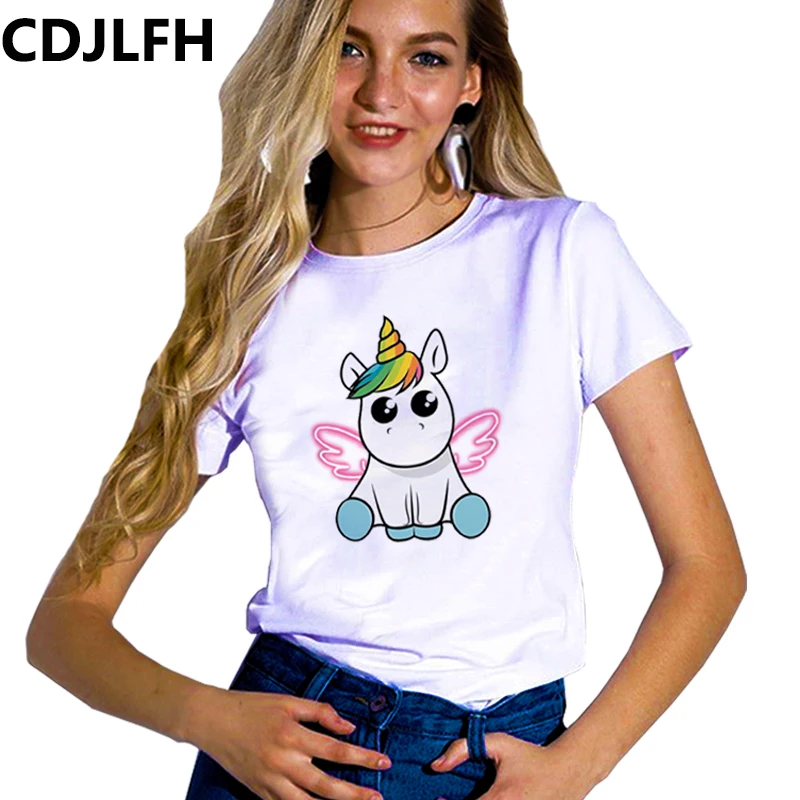 Летняя мода Harajuku Kawaii Радуга Единорог Blusas Женские топы и блузки 2019 Blusa Feminina размера