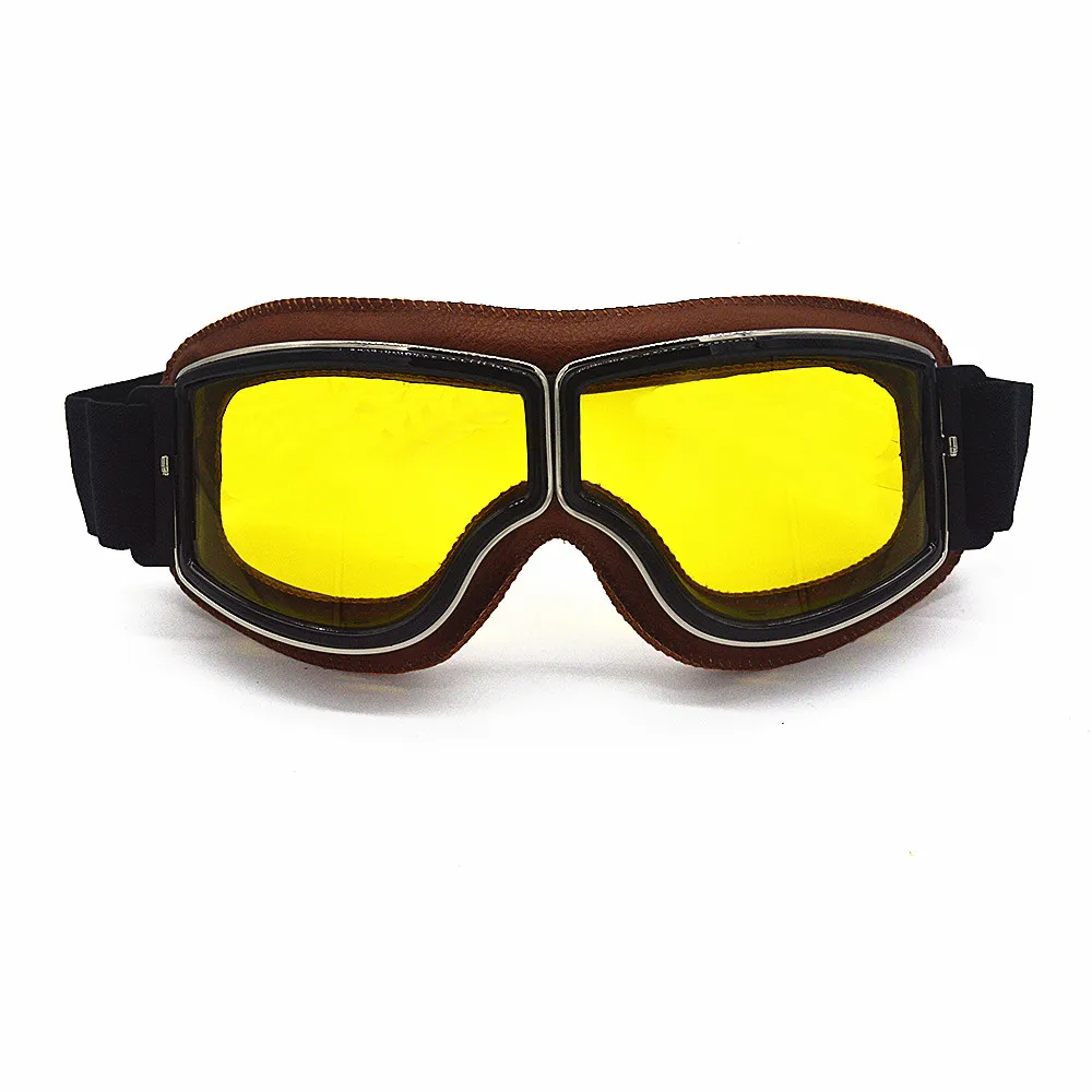 Yellow Lens Evomosa Ретро мотоциклетные очки крейсер винтажные кожаные очки кафе гонщик половина шлем очки для Harley - Цвет: Yellow Lens