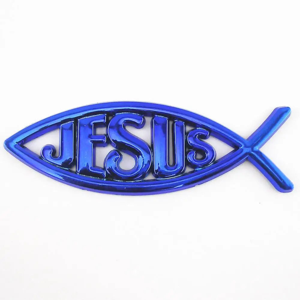 Синий 3D серебро/красный/золото/Синяя Рыбка с надписью Jesus эмблемы христианский символ стикер автомобиля - Название цвета: Синий