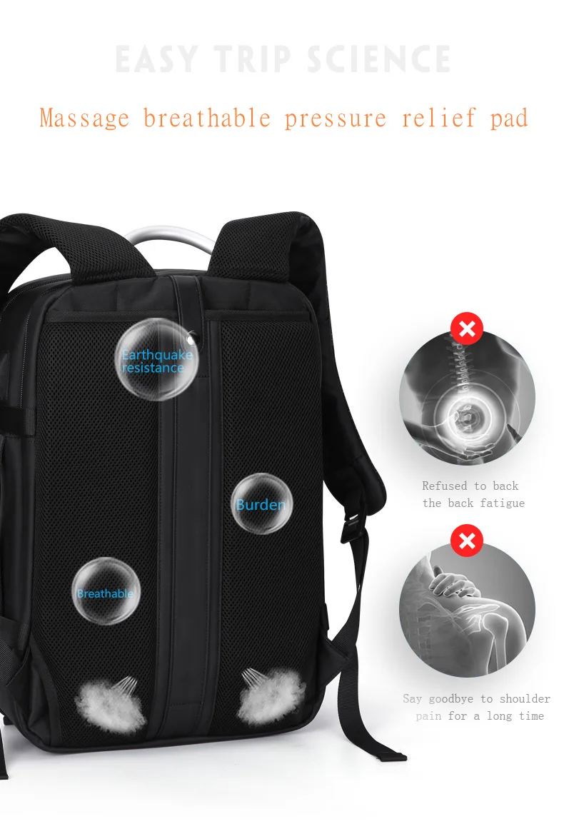 FRN Laptop Backpack 15.6 inch Men's Travel Bags Multifunction Rucksack Waterproof Oxford Black Computer Backpacks For Men