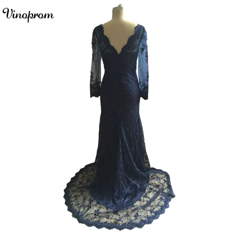 Быстрая доставка Праздничное платье Дешевые линии кружево темно синие платья