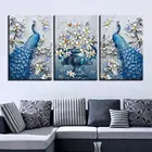 Холст для живописи Декор в гостиную комплект из 3 предметов синий павлин картинки HD печать цветок орхидеи плакат с бабочками Wall Art Рамки