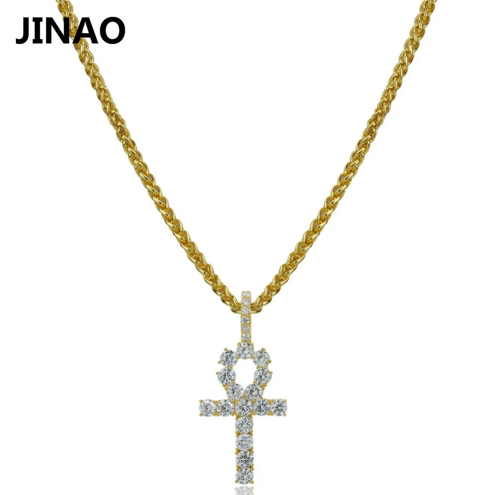 JINAO хип-хоп подвеска в виде креста Ankh, ожерелье с микро камнями CZ, Египетский стиль, Молитвенное ожерелье и подвески для мужчин и женщин, 24 дюйма