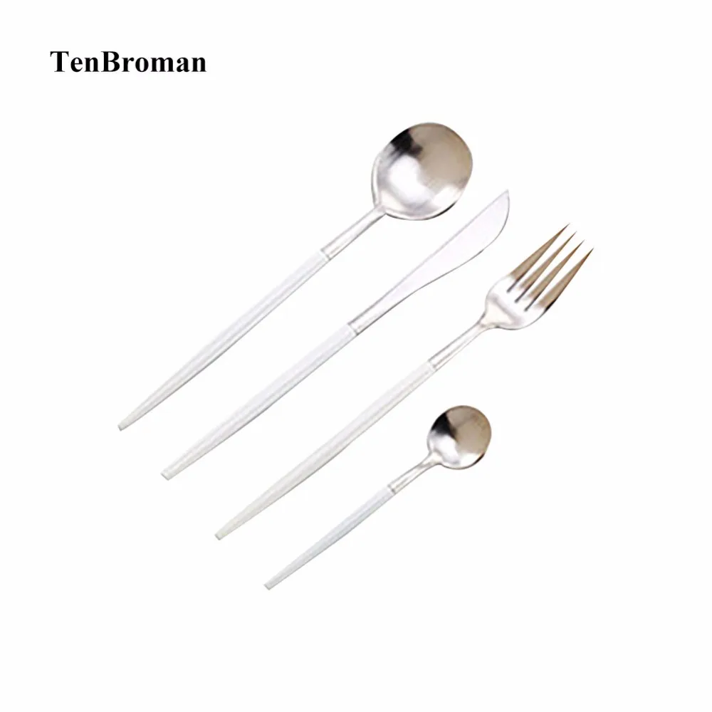 

TENBROMAN Stainless Steel Cutlery Set Noble Fork Knife Spoon Dessert Dinnerware Tableware Wedding Silverware Set