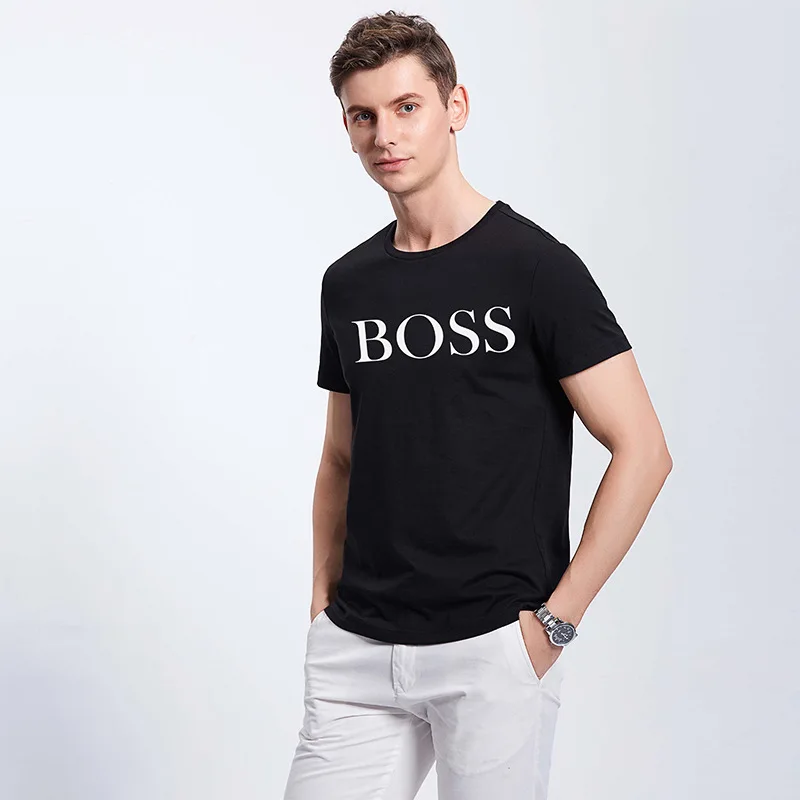 Летние мужские футболки новая мода с надписью Boss модные круглый вырез