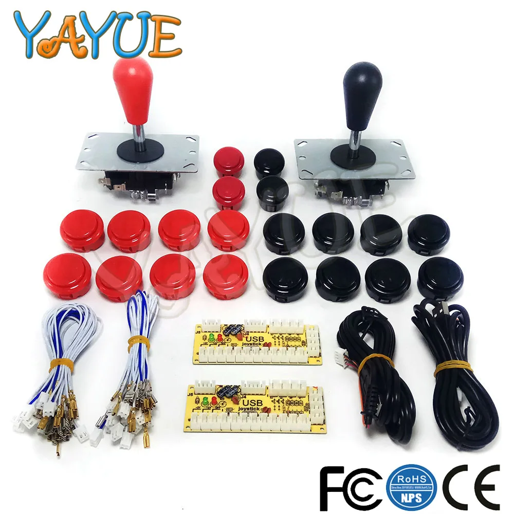 Red and Black Kit 1 Нулевая задержка USB энкодер для ПК аркадный джойстик Кнопки DIY Kit с 2pin кабелями 8 способ 5pin джойстик для Mame Jamma машина - Цвет: Red and Black Kit 1
