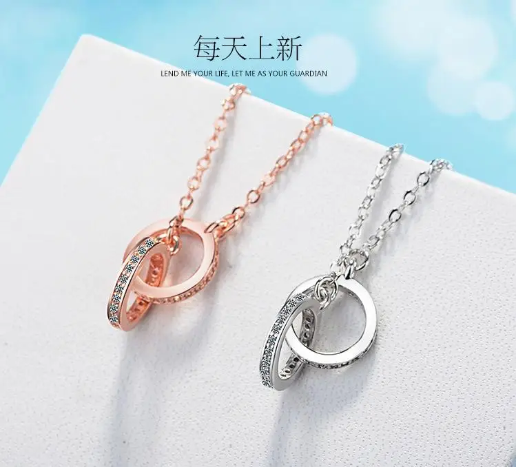 Модные двойные кольца с посеребренными подвесками ожерелье золотым розовым