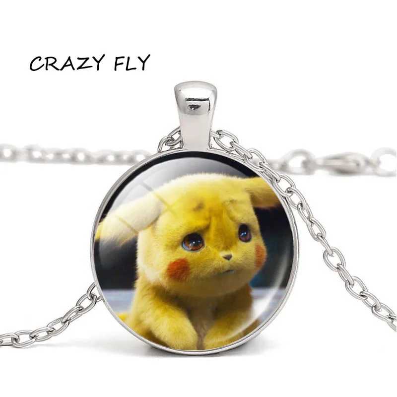 CRAZY FLY POKEMON Detective Pikachu Necklace Alloy Cabochon Glass Pendant Jewelry For Women|Ожерелья с подвеской| |