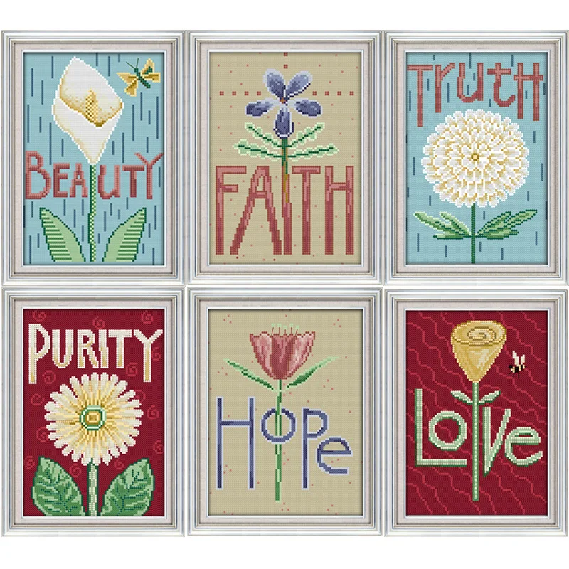 

Joy Sunday The flowers of Faith cross stitch pattern kits handcraft make embroidery with chart