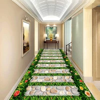 custom 3d floor wallpaper waterproof self adhesive green grass flowers stone path living room corridor balcony floor sticker 3d