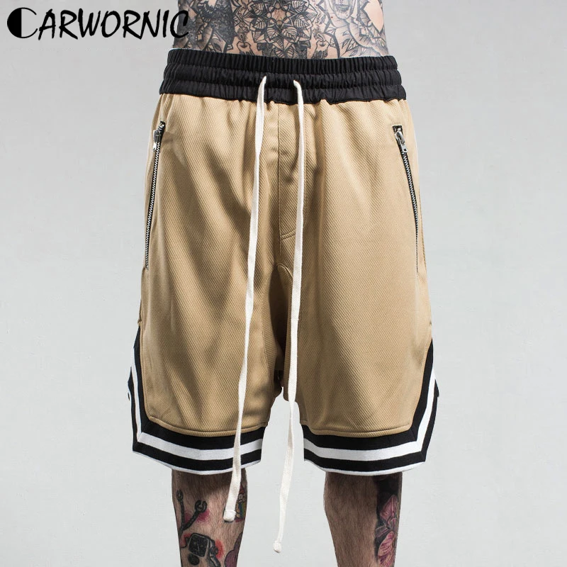 

CARWORNIC Summer Casual Joggers Shorts Men Multi Pockets Large Elastic Hip Hop Shorts Male Fashion Drawstring Streetwear Shorts