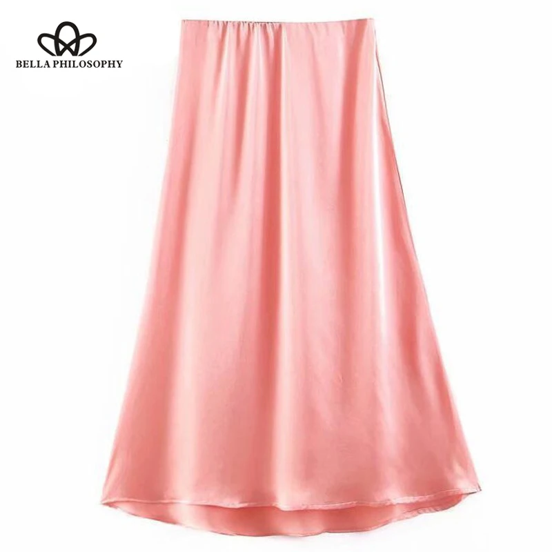 Женская Элегантная Шелковая атласная юбка с высокой талией розовая длинная