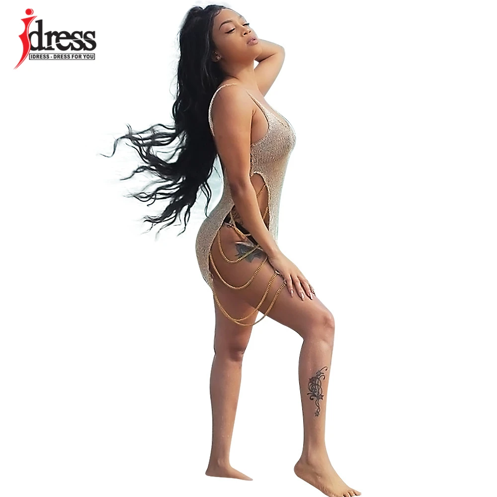 IDress новые дешевые летние облегающий силуэт сексуальная прозрачная Спагетти