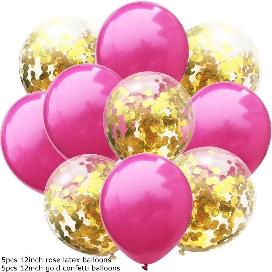 5rose 5gold con 10 шт./лот 12 дюймов воздушные шары с конфетти Happy День рождения воздушные шары декоративные гелиевые шарики свадебные принадлежности для вечеринки шары - Цвет: 5rose 5gold con
