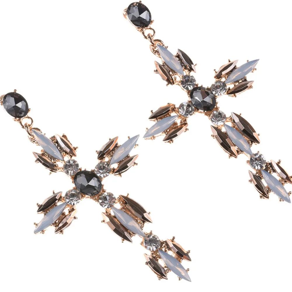 Женские серьги-подвески с кристаллами сережки-подвески крестом массивное