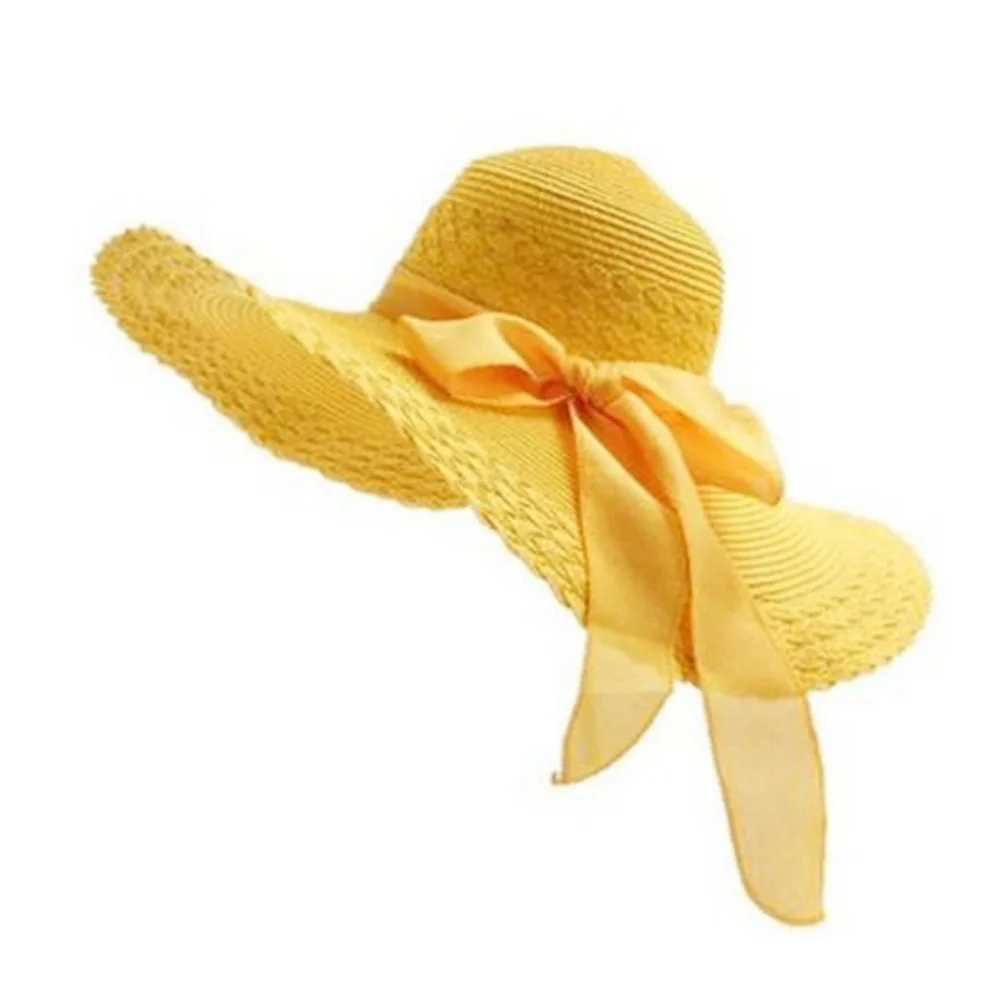 Летний широкий пляжный навес солнцезащитный козырек шляпа Женская лента бант
