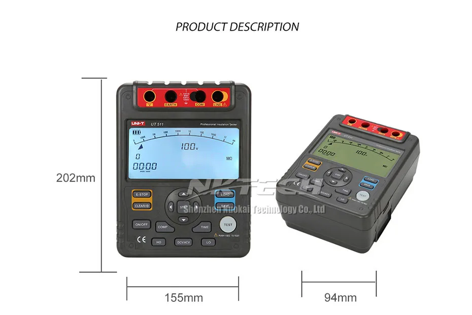 UNI-T UT511 1000V мегомовый тестер с низким сопротивлением заземления и изоляции