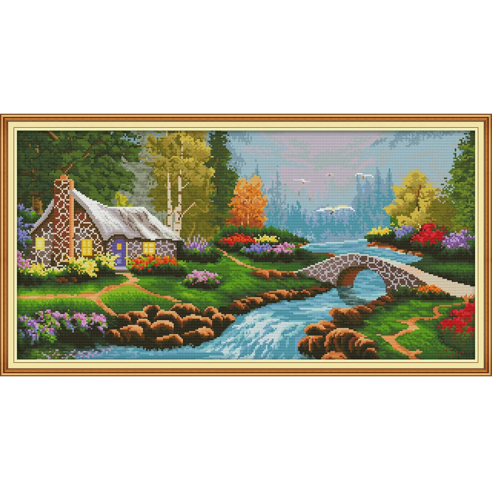 

NKF Spring Scenic Cross Stitch Kits 11CT 14CT Chinese Cross Stitch Pattern Embroidery Needlework Set for Home Decor