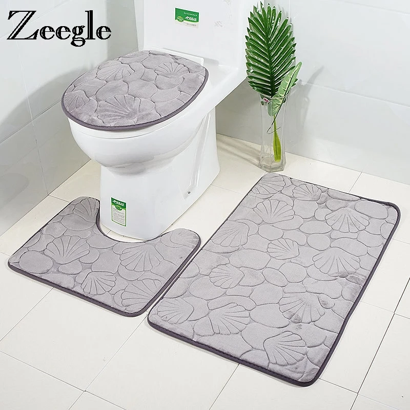 Embossing Bath Mat for Bathroom Memory Foam Shower Carpet Mat Toilet Rugs Shower Room Lid Cover Toilet Mat Bathroom Floor Pad