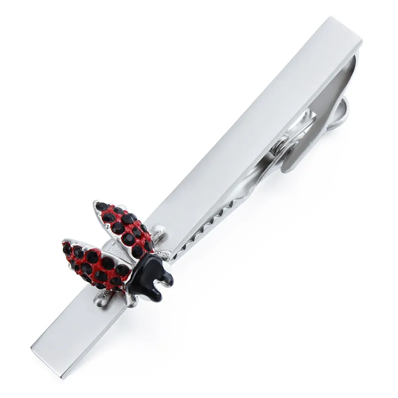 HAWSON Red Animal Beetle Tie Clips for Mens Black Crystal Tie Pin Necktie Clasp For Skinny Tie