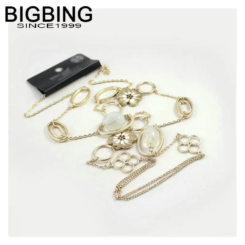 J142 BIGBING модные ювелирные изделия Золотая цепочка синий камень кристалл цветок