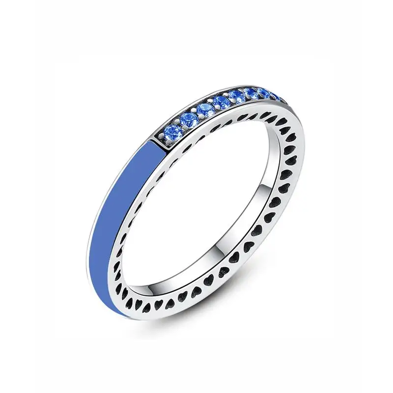 Royal Blue 925 пробы Серебряное кольцо Radiant сердце палец стекируемые кольца Кристалл CZ для Для женщин свадебные Обручение подарок ювелирные изделия - Цвет основного камня: Royal Blue