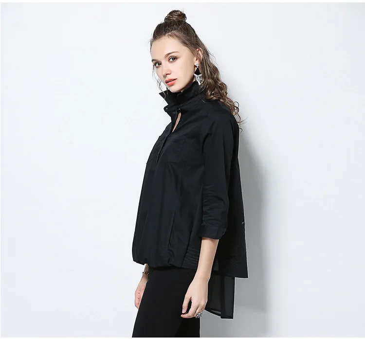 Осень 2017 женская короткая рубашка с длинным спереди и ласточкиным хвостом