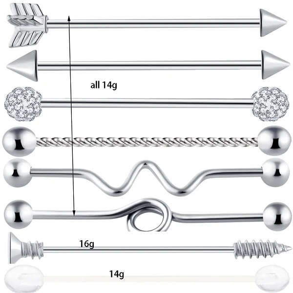 8pcs one set silver TIANCIFBYJS промышленные серьги-гантели из нержавеющей стали с винтовым ушным хрящом Tragus Helix-Conch пирсинг ювелирные изделия 14 г - Окраска металла: 8pcs one set silver