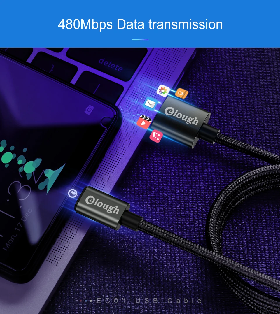 Elough usb type-c кабель для samsung s9 s8 note 9 8 huawei xiaomi type-c мобильный телефон зарядное устройство данных Быстрая зарядка usb кабель провод