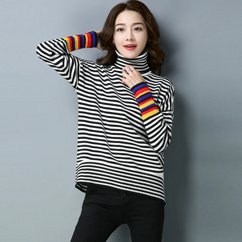 Черно-белый полосатый свитер-2020 новый свитер черно-белый женский свободный на