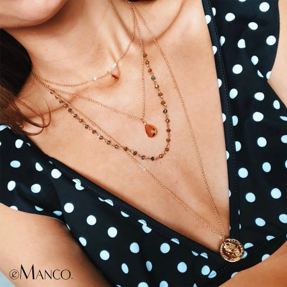 EManco многослойное ожерелье цепочка с хрустальными бусинами винтажный Старый