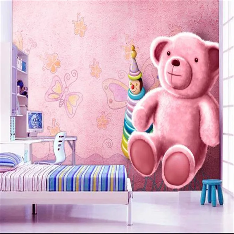 

3D Custom Wall Murals Cartoon Pattern Wallpapers Pink Bear Photo Wallpapers for Kids Wall Mural for Living Room Children Room