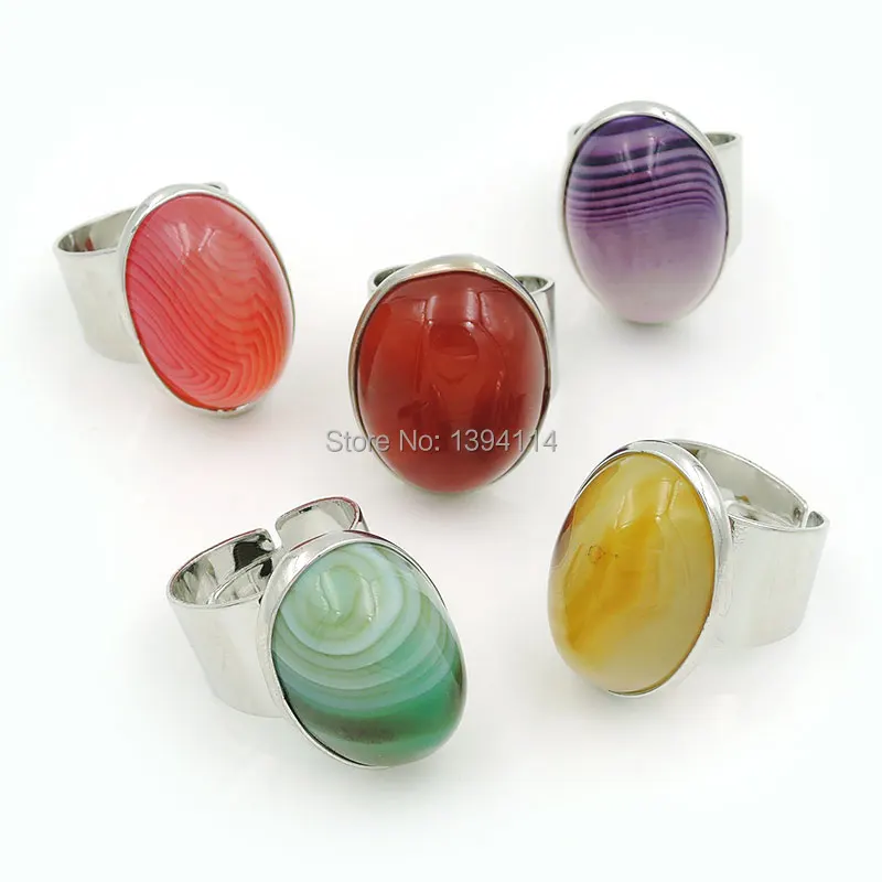 Разноцветные овальные бусины в полоску Agat e регулируемые кольца клиновидный