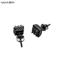 vanaxin new fashion earring black aaa cz stones hip hop stud earrings for women gift charms jewellery cool free box brass