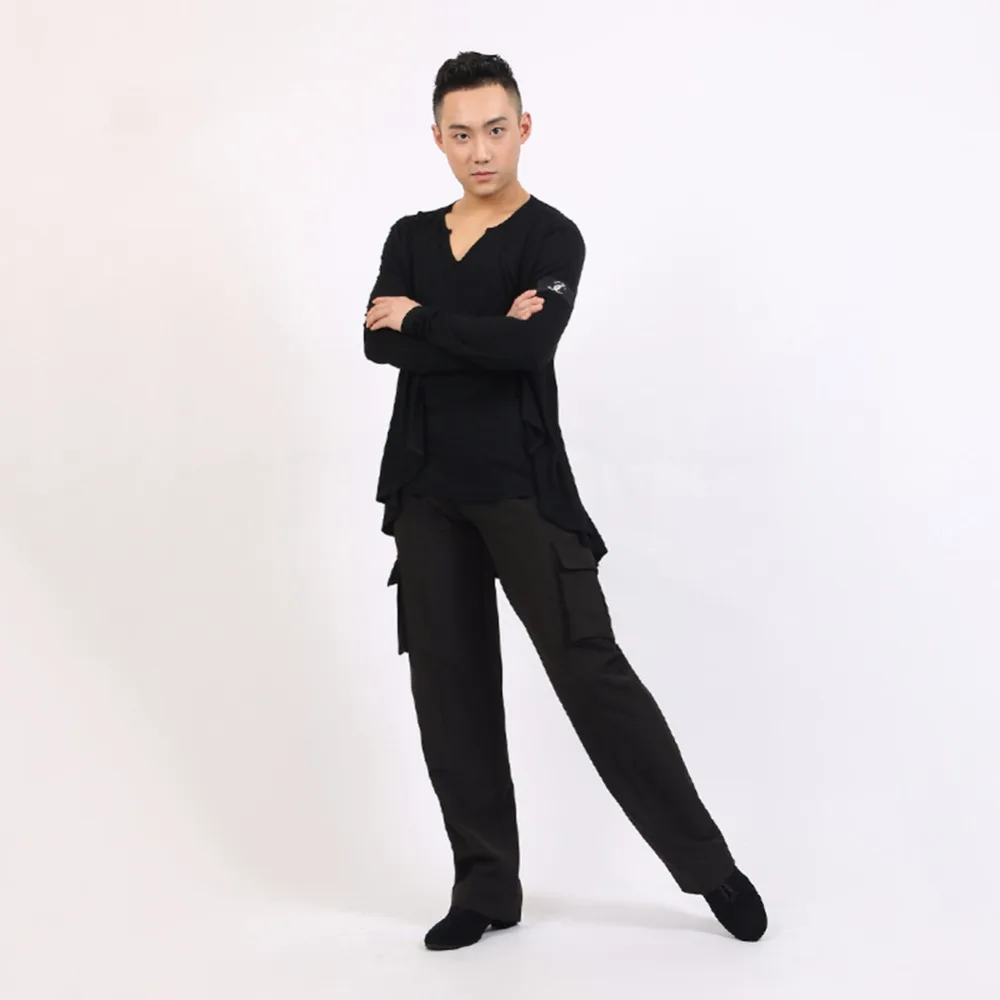 Популярные Рубашки для латинских танцев мужчин черная верхняя одежда из модала