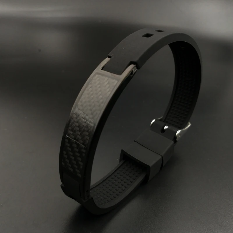

Stainless steel classic carbon fiber silicone bracelet for men
