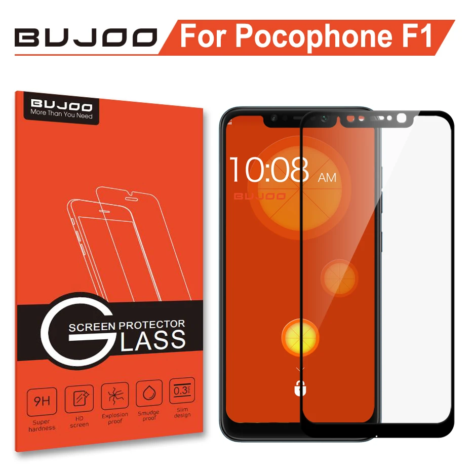 

100% оригинальное высокочувствительное 2.5D 9H закаленное стекло BUJOO с полным покрытием для Xiaomi Pocophone F1 Xiomi Poco F1 защита для экрана