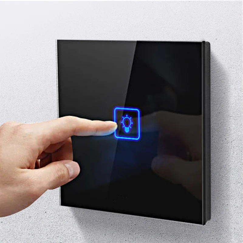 

Touch on off Wall Switch Black White Champagne Toughened Glass Panel Smart Wall Switch 10A 220V Free Pattern Customized Switch