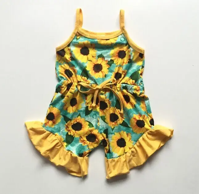 sunflower Летний хлопковый комбинезон без рукавов для маленьких девочек в полоску с лимонами, 4 июля, с рюшами, бутик, одежда-пачка цельнокроеный комбинезон - Цвет: sunflower