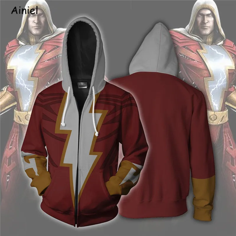Captain Shazam Cosplay Costumes Coat Billy Batson Hoodies Sweatshirts 3D Printed Zipper Jacket Adult Kids | Тематическая одежда и