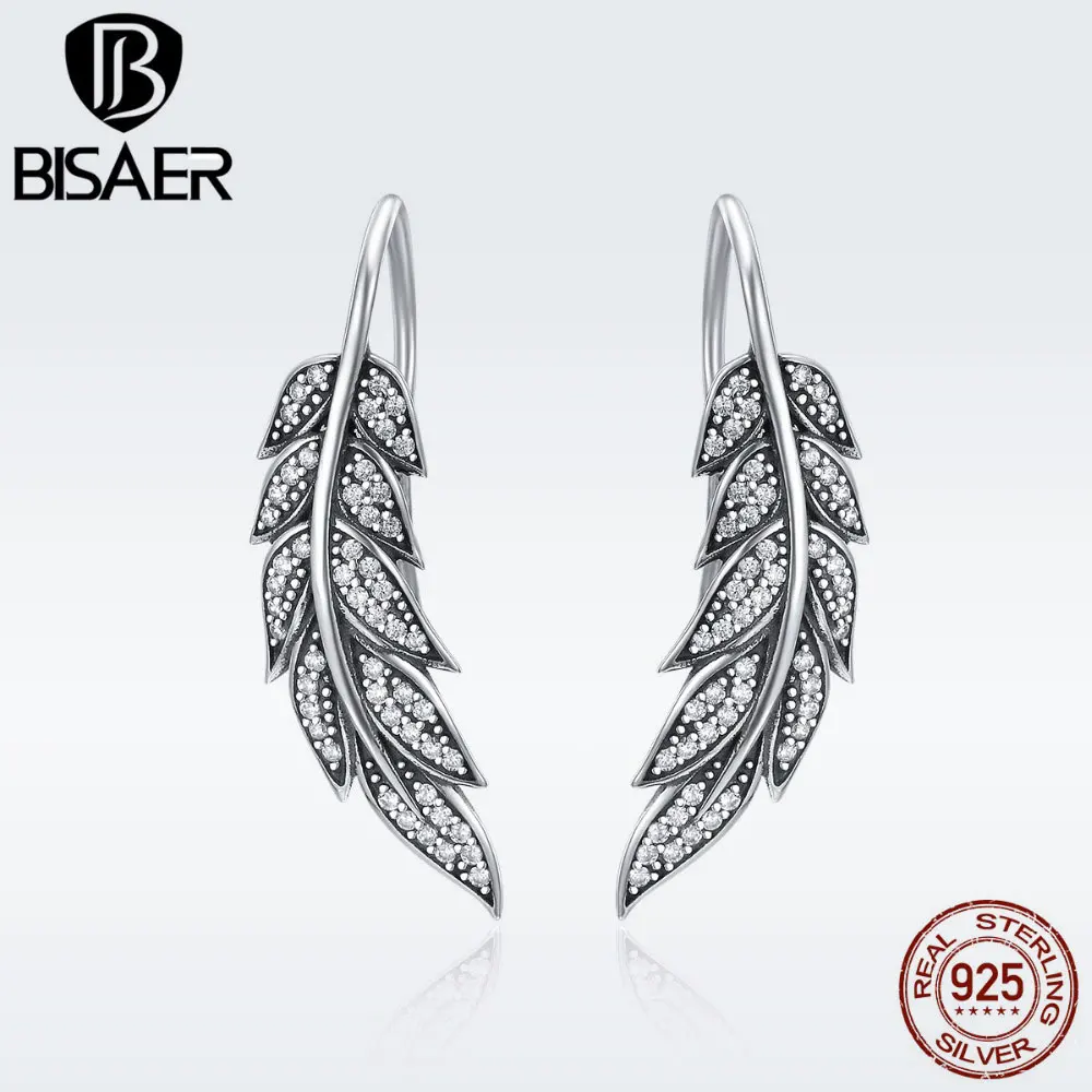Vintage 925 Sterling Silver Brincos Korean Angel Wings Feather Drop Earrings Women Fashion Sterling Silver Wedding Earrings