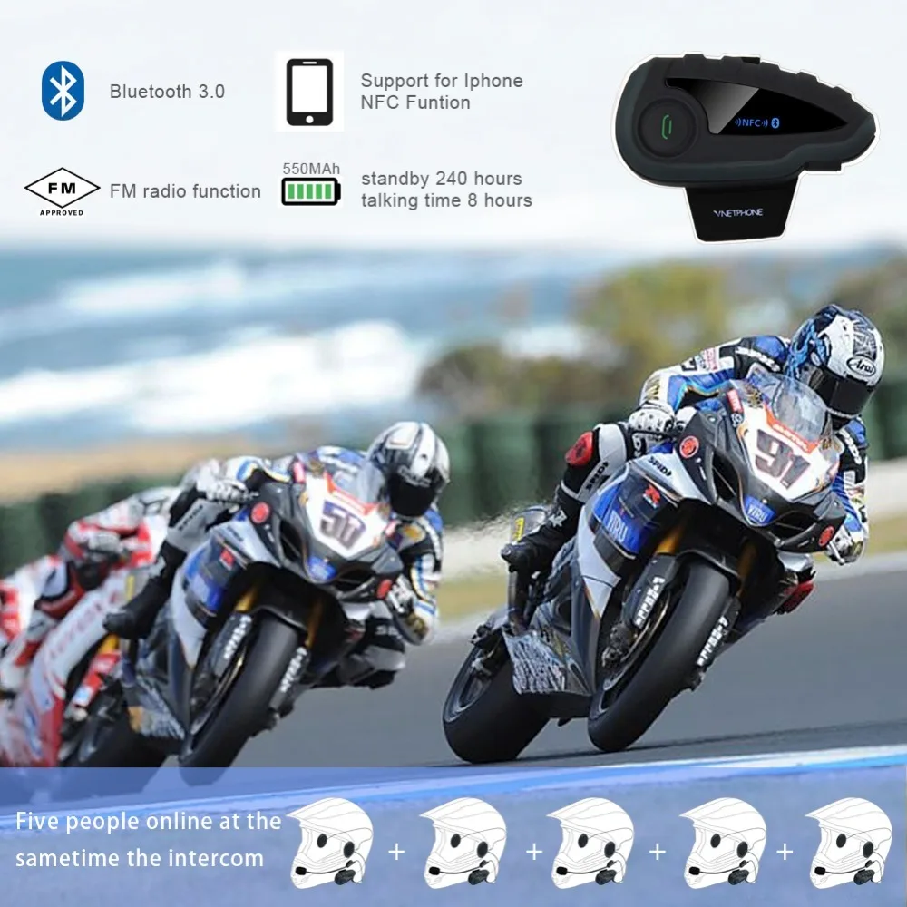 VNETPHONE 5 Way Мотоцикл V8 Bluetooth оборудование Шлемы гарнитуры FM стерео MP3 NFC совместимая