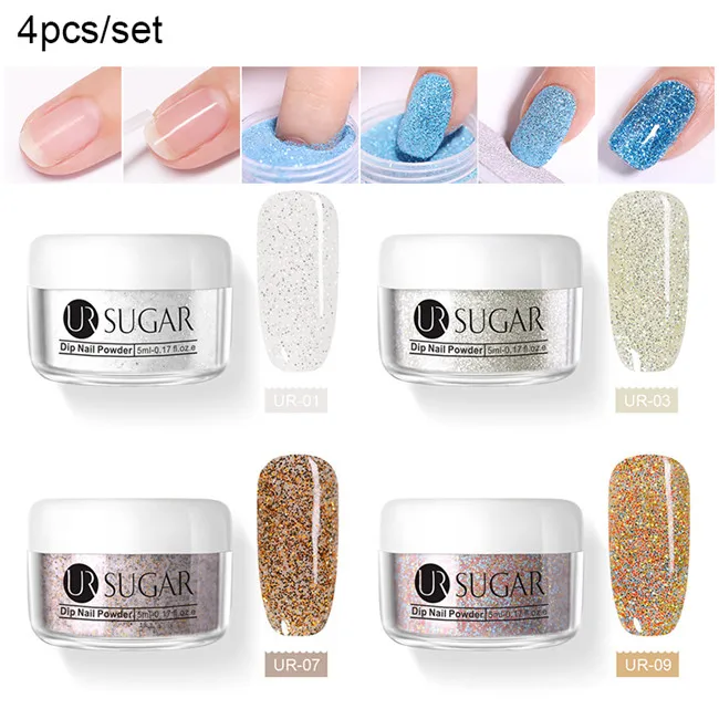 4pcs glitter2 UR SUGAR 5pcs Dipping Nail Glitter Powder Kits Without Lamp Cure Dip System French Manicure with Base Activator Liquid Gel Set - Цвет: 4pcs glitter2